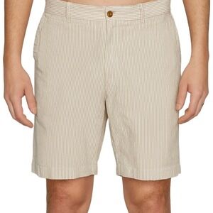 J.Crew Seersucker Shorts Casual Flat Front Striped Tan Beige Mens Size 38 Preppy